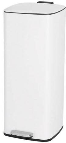 CasaSelección Cubo de Basura de 30 Litros de Acero Inoxidable Blanco de 37x27x65 cm. Papelera con Cubo Interior Extraíble de Polipropileno con Asa y Apertura con Pedal