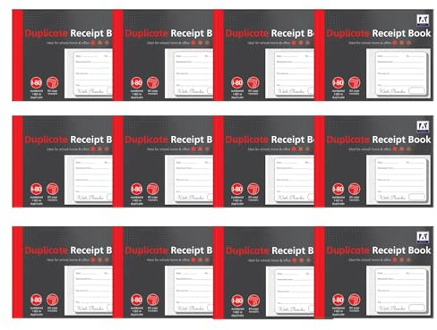 Lot de 12 carnets de reçus en double pour petites entreprises – Bloc-notes pour les travailleurs indépendants – Papier carbone – 80 pages numérotées – Feuilles détachables microperforées