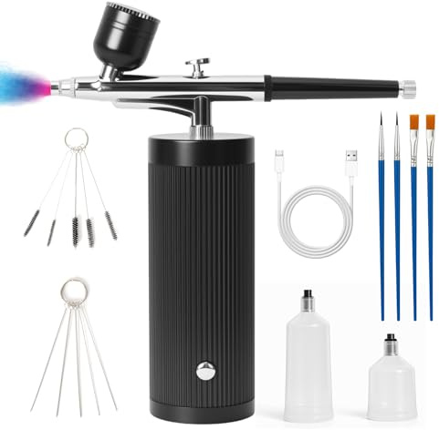 Kit de Aerógrafo con Compresor, Recargable Portátil Inalámbrico Compresor Aerografo, Boquilla de 0.3mm, para Pintura, Uñas, Maquillaje, Arte, Tatuaje, Decoración de Pasteles