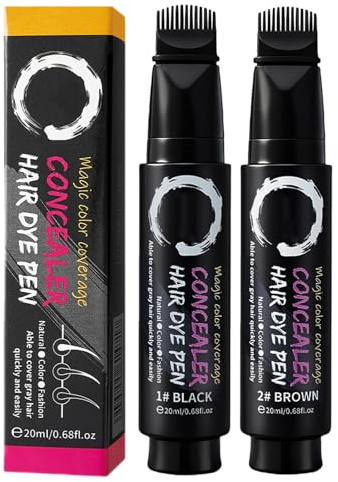 Concealer per capelli con comb, 2 bastoncini colorati touch up per capelli, impermeabili, resistenti al sudore, per capelli grigi e aree sottili, per radici e barbabietole, colore nero e marrone