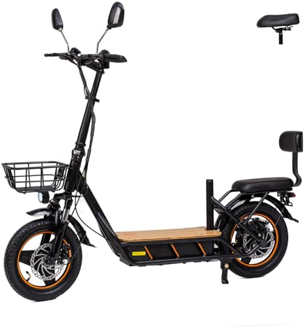 KuKirin Scooter elettrico per adulti, 100 km di autonomia, motore potente, doppio freno a disco, 14 ruote pneumatiche, luce LED, pieghevole, per città, tempo libero e avventura, con cestino e sedile