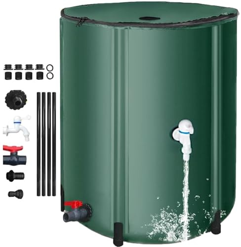 Tanque de almacenamiento de agua portátil, sistema de barril de lluvia plegable con parte superior de malla, soporte, grifo y cubierta de cremallera para uso en jardín