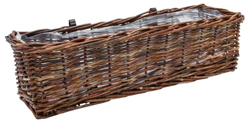 Spetebo Rotting balkonglåda fyrkantig med naturlig folie – 60 x 19 cm – blomlåda med upphängning för balkong räcke upp till 3,5 cm – växtlåda, blomkorg, blomkruka, flätad
