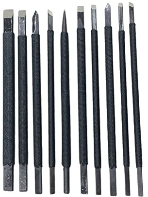 OFFSCH Kit 10 Pièces D’outils de Sculpture la Main en Acier Tungstène, Burins pour Gravure sur Pierre et Lettrage, Outil de Sculpture Artisanale pour Tampons et Petits Objets