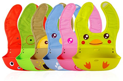 Chilsuessy 6er Packung Aufrollbares Baby Lätzchen für Mahlzeiten mit Tasche – Weiches Silikon, einfach zu reinigen – für Babies und Kleinkinder, Modell-A