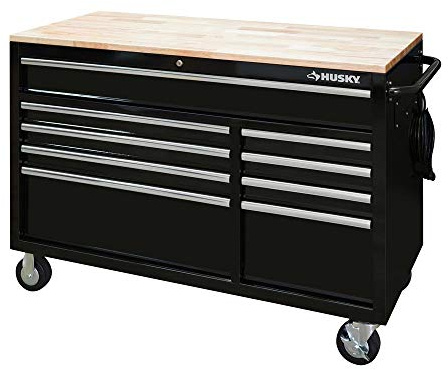 HuskyTools Husky 52 in. x 24.5 in. D 9-Drawer Mobile Workbench in Black