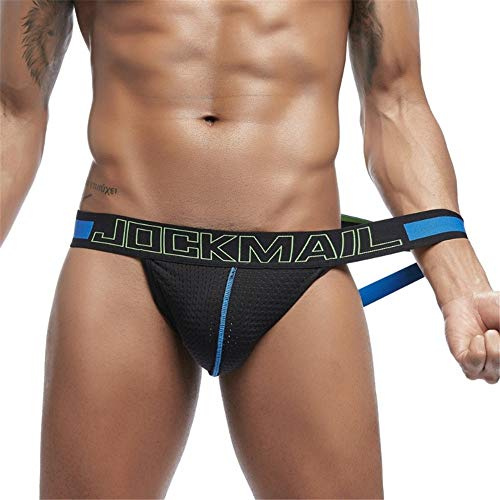 JOCKMAIL Calzoncillos Super Sexy para Hombre suspensorios sexywear Tangas para Hombre Tangas Transpirables Ropa Interior Gay (M, Negro)