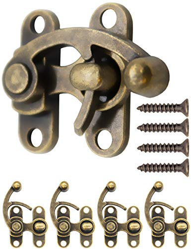 FUXXER 4 x antika lås, spärrkrokar, möbelbeslag, massivt utförande, bronsdesign, 38 x 30 mm