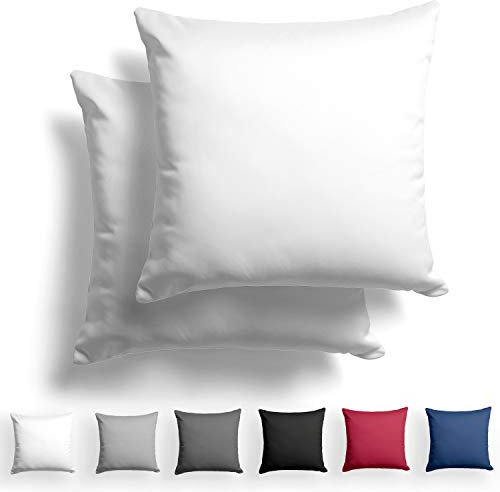 Alreya 2er-Set Mako Satin Kissenbezug 40 x 40 cm - 100% Baumwolle mit YKK Reißverschluss, Superweicher Kopfkissenbezug, Kissenhülle, Oeko-TEX® Standard Zertifiziert, Weiß, nur Kissenbezug