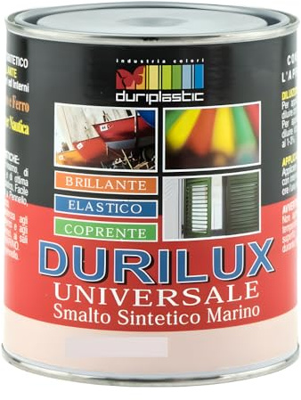 DURIPLASTIC Durilux Smalto Universale Sintetico Marino Lucido, Protezione per Legno e Ferro, Finitura Brillante, Resistente agli Agenti Atmosferici, Cammello 510 Ral 8003 (0,750 L)