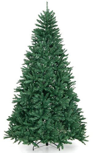 COSTWAY Albero di Natale 180/225/275 cm, Albero di Natale Artificiale con 1355/2254/3594 Rami e Base in Metallo, Albero di Natale Realistico e Denso per Casa, Ufficio e Negozio, Verde (225 cm)