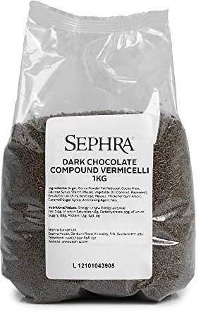 SEPHRA VERMICELLI Dark Chocolate/Sugar Strands - Edible Crunchy Vegan Sugar Sprinkles - Sprinkles for Cakes/Ice Creams/Drinks/Dessert Toppings - Dark Chocolate Cake Decorations (1kg Bag)
