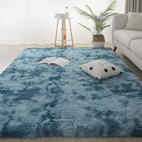 Jyswx Shaggy Teppich für Wohnzimmer – Moderne Langflor Teppiche Schlafzimmer Waschbar – Hochflor Flauschig Teppich für Wohnzimmer, Schlafzimmer, Schlafsaal, Farbe: Blau, Größe:200 x 300 cm
