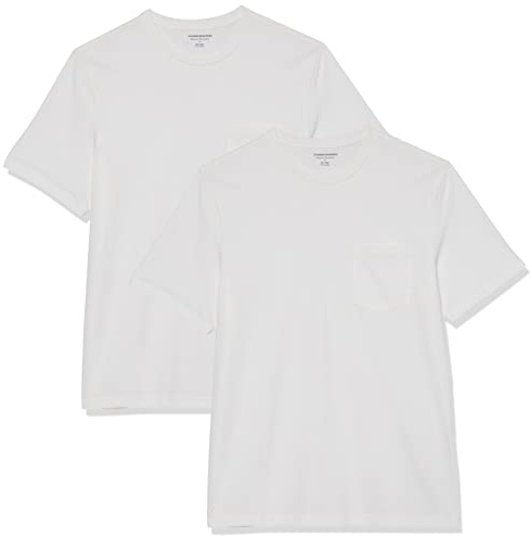 Amazon Essentials T-Shirt Girocollo con Tasca a Maniche Corte Uomo, Pacco da 2, Bianco, L