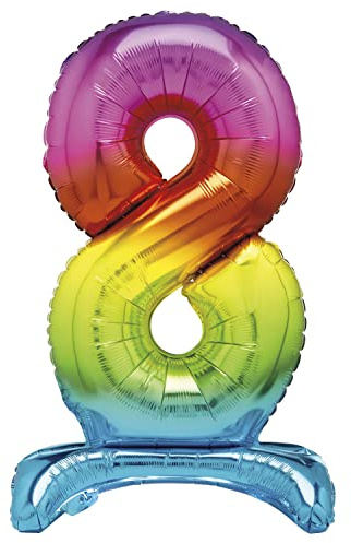 Unique Rainbow Standing Number 8 Foil Balloon 30, Packaged