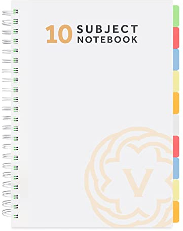 VABE UK A4 Subject Notebook with 10 Dividers - 300 Pages Lined Spiral Notebook (150 Sheets) - 100gsm Writing Pad - Large A4 Lined Jotter with Thick Matte Laminated Cover (Pack of 1, WHITE)