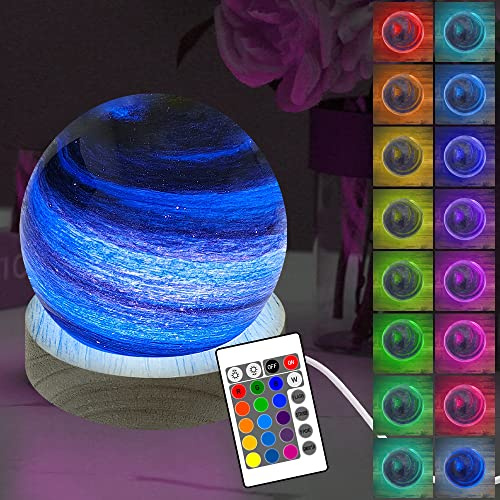 YATOSEEN Luce Notturna Pianeta di 3D, 16 Colori LED Lampada da Tavolo con Luce d'atmosfera Stellata Ornamento Astronomico con Telecomando e Base, Regali Fantastici per Bambini Adulti