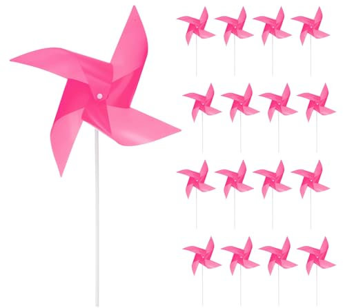sourcing map 25pcs Windmills for the Yard Garden 17 x 11 4 Leaves Pinwheels Wind Mills Spinners Windproof Waterproof Bird Devices with Stakes for Patio Decor, Pink