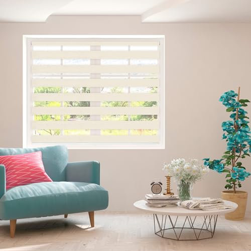 Zebra Blind - Day and Night Roller Blinds, Elegant and Durable Zebra Roller Blinds for Bedroom, Kitchen, and Office, Easy to Clean, 150 cm Drop, Cream, 70cm Width