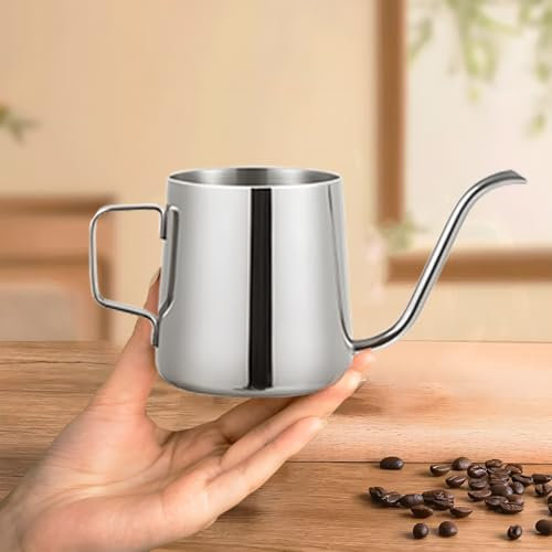Cafetera de 350 Ml, Cafetera de Acero Inoxidable, Con Pico de Cuello de Cisne, Vertido Preciso, Hervidor de Café De Goteo Manual Estándar (Plateado)