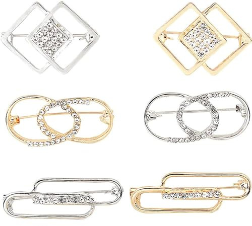 SSyang 6 Pezzi Spilla Scialle di Maglione, Donne Pin Spilla di Maglione Scialle Cristallo Finto e Spille di Perle Colletto Spille da Balia per Le Donne, per Colletto (Oro + Argento)