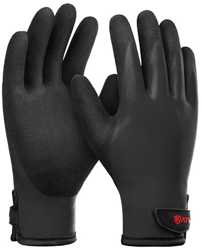 KAYGO Thermo Arbeitshandschuhe Wasserdicht Gefüttert Kältebeständig, Doppel Latex Beschichtet, Isolierte Warme Arbeitshandschuhe, Ideal für Kühlhaus Winter Arbeit im Freien (Schwarz, L, Gr 9)