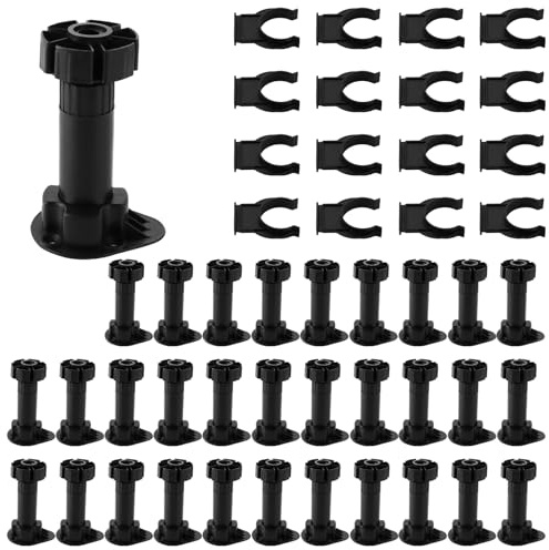 MIVIDE 32 Stück Plastik Möbelfuß Sockelfuß, 100-120mm Küchenfüße Höhenverstellbar, Plastik Sockelfüße mit Sockelklammer Füße, Küchenfüße Verstellbar für Küchen- oder Badezimmermöbel
