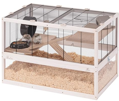 Ferplast Cage Hamster DOMSTER, Cage Souris, 3 Niveaux, avec Accessoires, Plateformes et Échelles, Grillage Métallique et Bois FSC, Base Transparente, Cage pour Hamster en Bois, 80 x 50 x h 56 cm