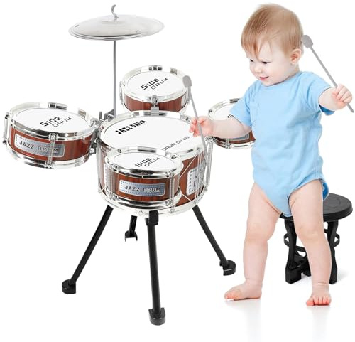 Verdantree Batería Niños Instrumento, Batería Infantil Jazz 5 Tambores Percusión con Taburete, Juguetes para Niños Musical Educativos de 1 2 3 4