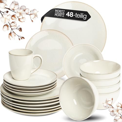 Moritz & Moritz SENSE 48-tlg. Geschirrset 12 Personen Beige - Stylisches Steinzeug Geschirr Set - Kratz-, Mikrowellen- & Spülmaschinenfest, Essgeschirr, Tafelservice, Kombiservice 12 Personen