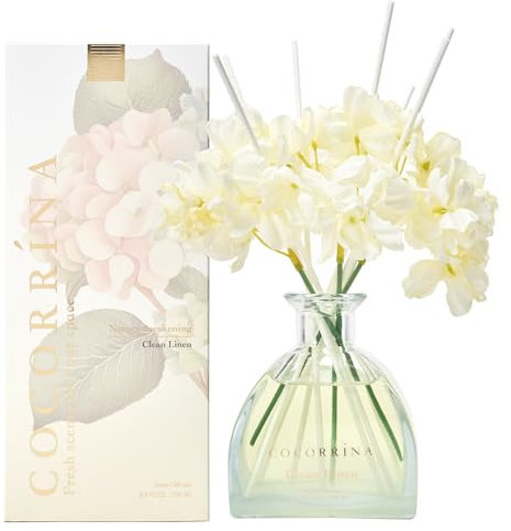 COCORRÍNA Fiore Diffusore Profumo Ambiente 250ml, Clean Linen, con 8 Bastoncini di Fragranza, Naturale, di Lunga Durata, per la Camera da Letto, L'Ufficio, Il Bagno