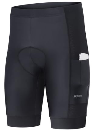ARSUXEO 4D Padded Bike Shorts for Men Cycling Shorts with Phone Pockets Bicycle Biking Shorts Black Size Large