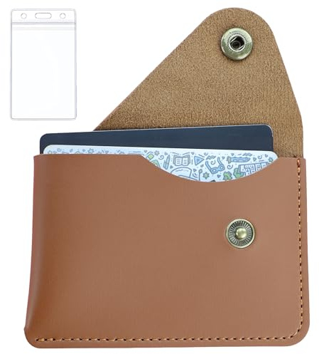 Custodia per biglietti da visita, in pelle PU, per carte di credito e carta, in pelle, con bottoni, porta credito trasparente, per uomo e donna (marrone)