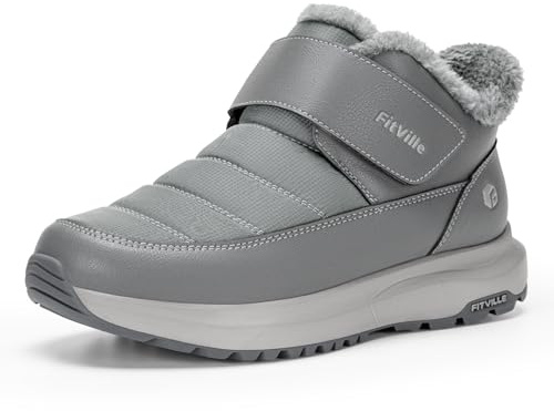 FitVille Snow Boots for men Winter Shoes Fur Lining Waterproof Extra Wide Boots for Men Heat Lock Technology for Outdoor (Grey, 13 Extra Wide)