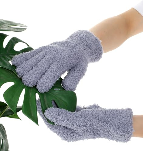 ValueBargain 2 Pairs Dusting Cleaning Gloves, Microfibre Dusting Gloves Washable & Reusable Cleaning Mitts for Plants Kitchen House Cars Mirrors, Furniture Clean Easy to Use White & Grey