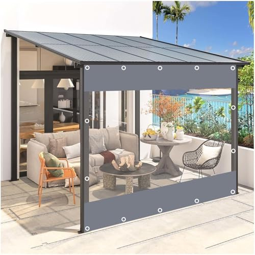 Cortinas De Lona Impermeables Claras, Paneles Laterales De Lona Transparente PVC Exteriores, con Puerta con Cremallera, Lonas Pesado para Pérgolas Terrazas Garajes, 0,3mm,clear-4x2.8m/13.1 * 9.2ft