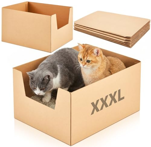 Lounsweer 2 Pack XXL Extra Large Disposable Cat Litter Box, 19 x 15 x 11.75 in Deep High-Sided, Self-Adhesive Leakproof Recyclable Cardboard Litter Box for Large Cats Moving Travel Short-Term Use