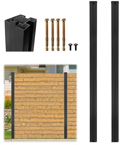 2 Pack 6Ft Aluminum Fence Post, 3-Way Adjustable (180°/90°/0°), Matte Black Rustproof Privacy Fence Posts No Dig for Outdoor Wood Panels
