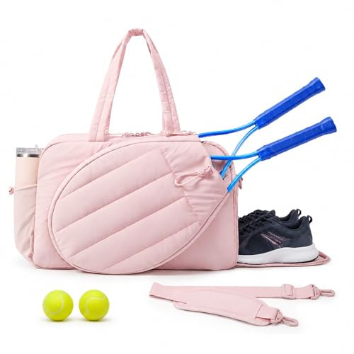 HOVCEH Tennisväska, gymväska för kvinnor med racketfack, stor kapacitet gymväska för kvinnor med skofack och vattentätt fack för träning, resor och resor