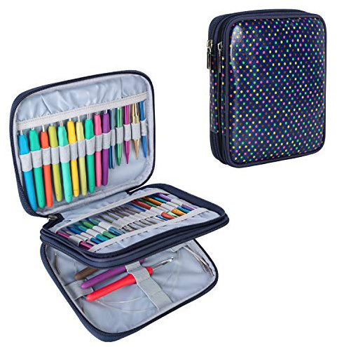 Teamoy Organizer Case for Crochet Hooks, Interchangeable Needles Holder, Easy to Carry, Colorful Dots (No Accessories Included)