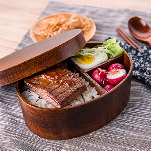 FakeFace Brotdose Lunchbox mit Trennwand Kinder Erwachsene Bento Box Japanische Style Holz Food Box Mittagessen Container Aufbewahrungsbehälter für Kindergarten,Schule,Küche,Büro,Picknick