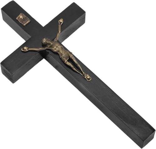 Garneck Christian Wood Wall Cross Wall Mounted Art Craft Hanging Zinc Alloy Jesus Cross Crucifix Christian Gifts Home Wall Decoration (Random Color)