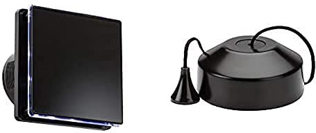 Knightsbridge LED Backlit Extractor Fan with Overrun Timer in Black + 2 Way Pull Cord Light Switch in Matt Black