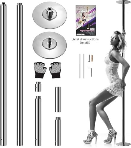 SereneLife barra pole dance, De baile, Plegable , Ejercicio, Para bailarinas, Principiantes, Ejercitadores, Atletas, Gimnasia, Fitness, Profesional, Clubes, Bares, Estudios, 1.21mts x 2, Color cromo