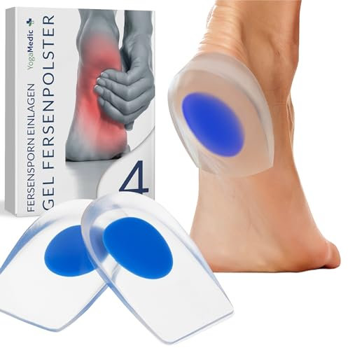 Yogamedic Gel Heel Cushion Pads - UK Size 3-6, Pack of 4 - Shock Absorption & Plantar Fasciitis Insoles - Self-Adhesive & Achilles Tendon Support - Gel Heel Pads & Foot Protectors for Shoes