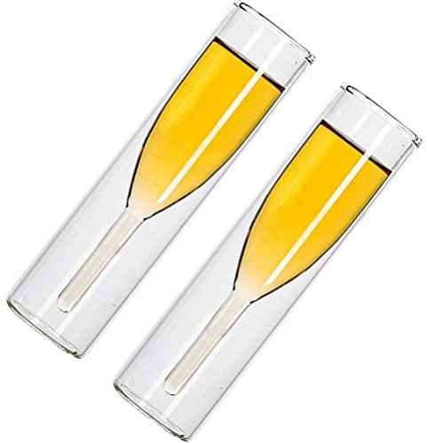 Gadpiparty 2 Uds Flautas de Champán de Doble Pared Copa de Tulipán Creativa Vino Tostado Cupés Copas de Cóctel de Cristal Copas Reutilizables Vintage para Bodas Bar 100Ml