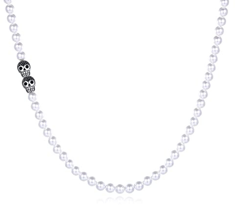 GAVU Collier Perle de Coquillage Accessoire Tête de Mort Mousqueton Homme 55cm