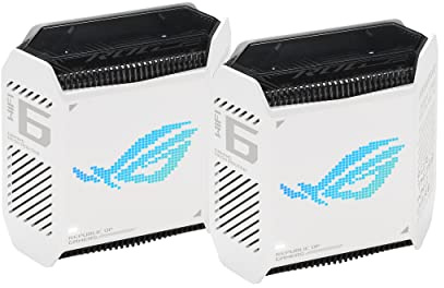 ASUS ROG Rapture GT6 (2PK) AX10000 Tri-Band WiFi 6 Gaming Mesh System, Covers up to 5,800 sq ft, 2.5 Gbps Port, Triple-Level Game Acceleration, UNII 4, Free Lifetime Internet Security, Moonlight White