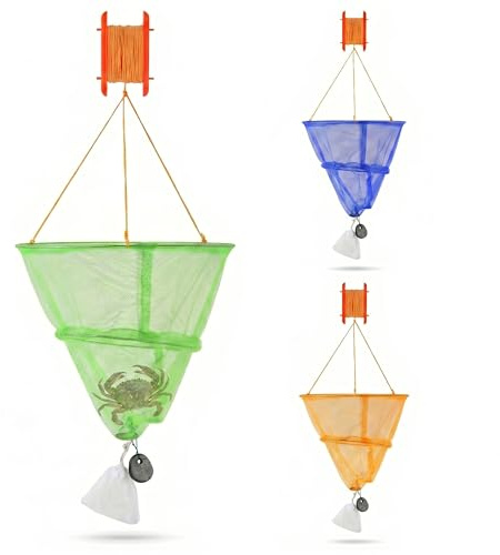 The Magic Toy Shop Kids Crab Drop Net & Crabbing Kit with Rope & Bait Bag - Foldable Fishing Trap for Kids Outdoor Crabbing Fun - Portable Crab Catcher Net for Beach, Pier & Harbour Play