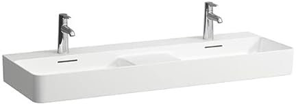 LAUFEN VAL Doppelwaschtisch, 3 Hahnlöcher, ohne Überlauf, 1200x420mm, semi-trockener Bereich mittig, H8142824001581, Farbe: Weiß mit LCC